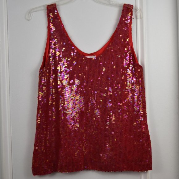 Jeanette for St Martin Sport Tops - Jeanette for St Martin Sport Sequin Top Women Small Red Sleeveless Lined Disco